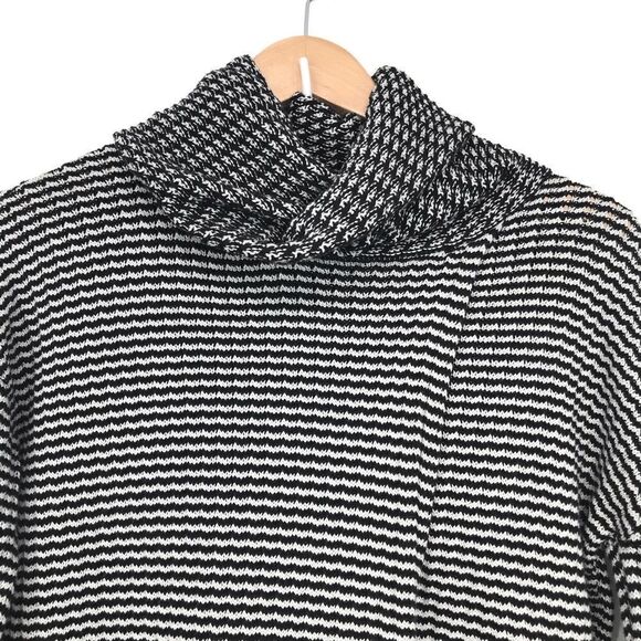 Cabi 3167 FERGIE Black White Stripe Cowl Turtleneck Split Knit Sweater - Picture 8 of 16